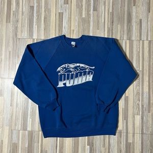 Very Rare 90s PUMA Logo Blue Crewneck Sweatshirt 50/50 Size Large Made in USA